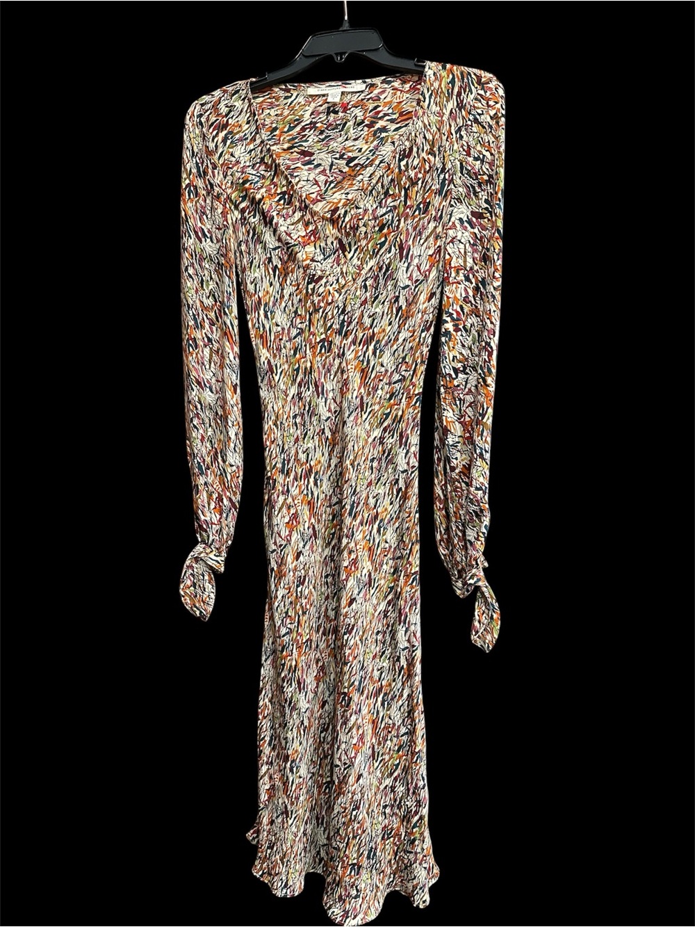DVF Multicolor Abstract Print Long Sleeve Midi Dress
